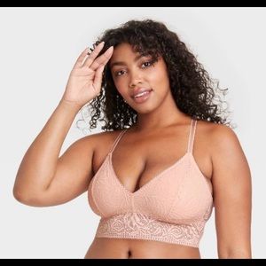 NWOT Pink longline lace bralette with graceful cross cross back lightly padded